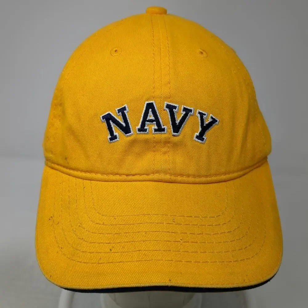 Jacobson Hat Baseball Cap Yellow One Size NAVY Embroidered Sandwich Brim Strap